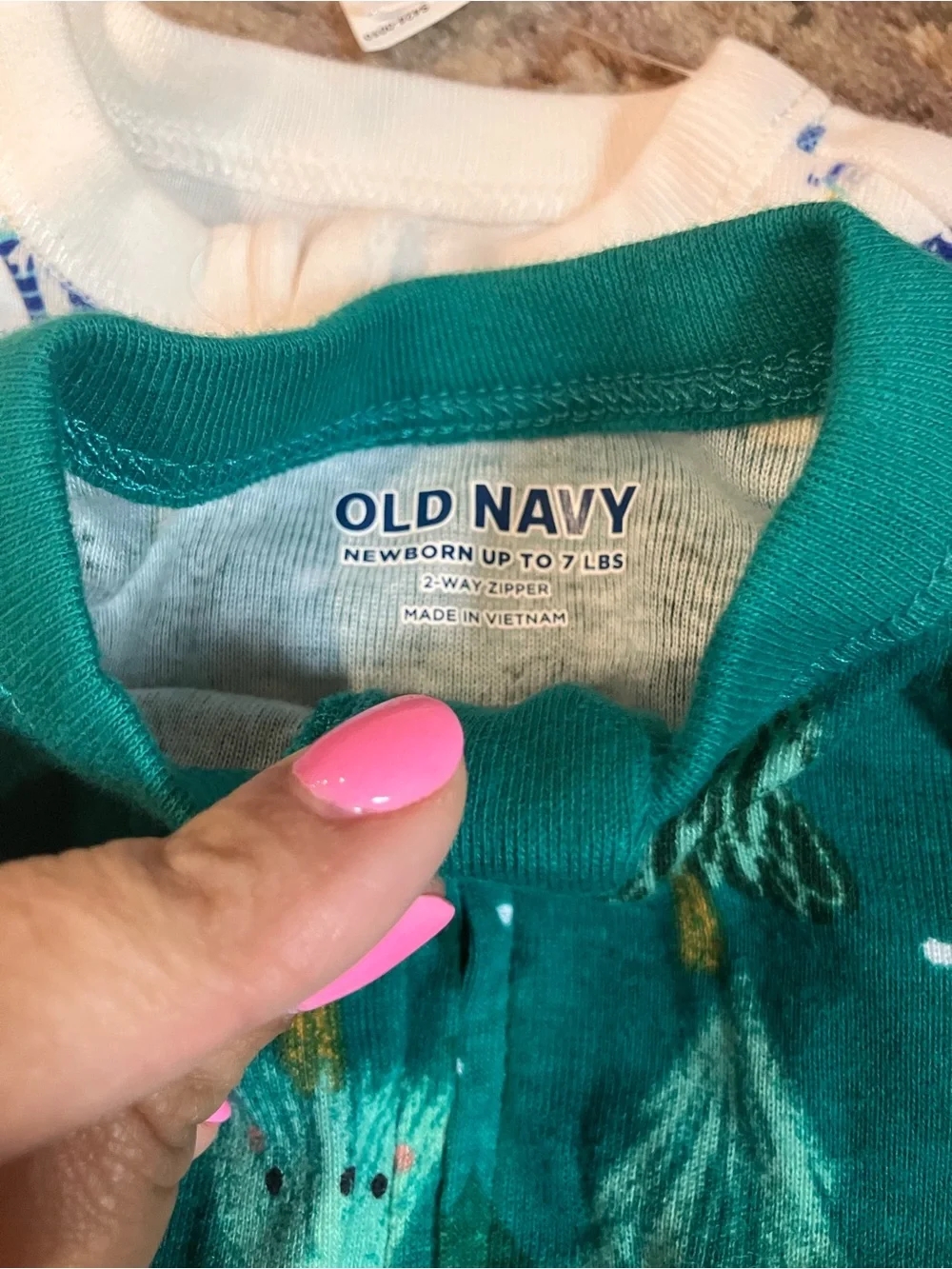 NWT NEWBORN Old Navy Baby Holiday Footed One-Piece - White/Blue Prints